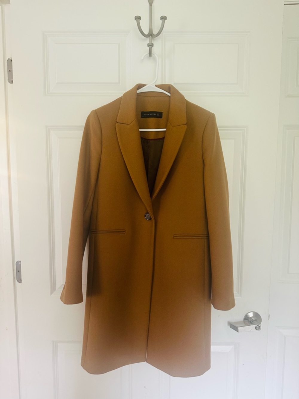 Zara Camel Single-Button Tailored Coat